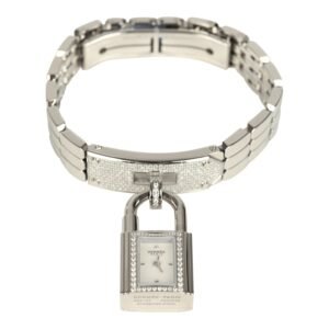 Hermes Kelly Watch Mini Model 16mm White Mother of Pearl, Stainless Steel Hardware and White Diamonds