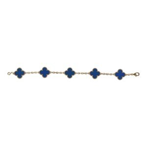 Pre-owned Van Cleef & Arpels Vintage Alhambra 5 Motif Bracelet Blue Agate 18K Yellow Gold Hardware