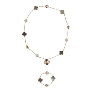 Van Cleef & Arpels Magic Alhambra Transformable 15 Motif Necklace White and Grey MOP 18K Rose Gold Guilloche
